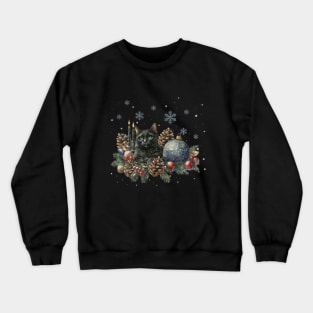 Christmas composition and Black cat, winter scene, snow, holidays, cat in snow, cat in winter, cat lovers Crewneck Sweatshirt